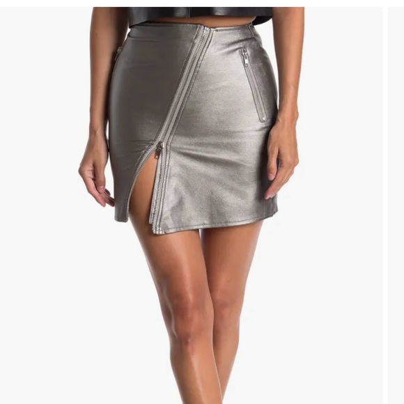 Silver Faux Leather Mini Skirt - Picture 1 of 7
